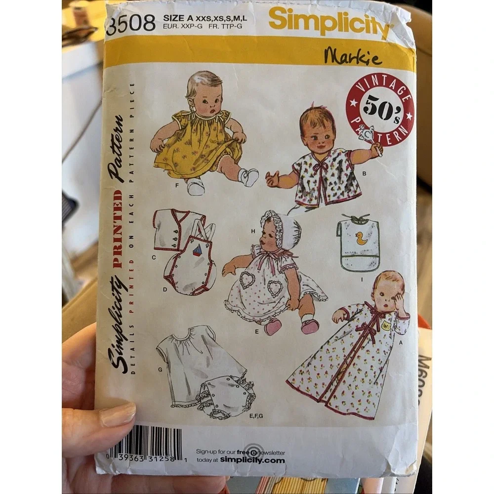 2008 Simplicity 3508 Vintage 50s Remake Baby Layette Sewing Pattern XXS-L Cut